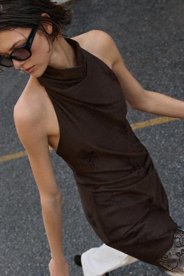 ROBE STYLE LINGERIE HALTER - Marron de Zara - Image 5