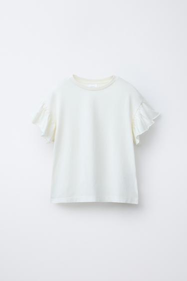 Zara RUFFLED T-SHIRT - Oyster-white