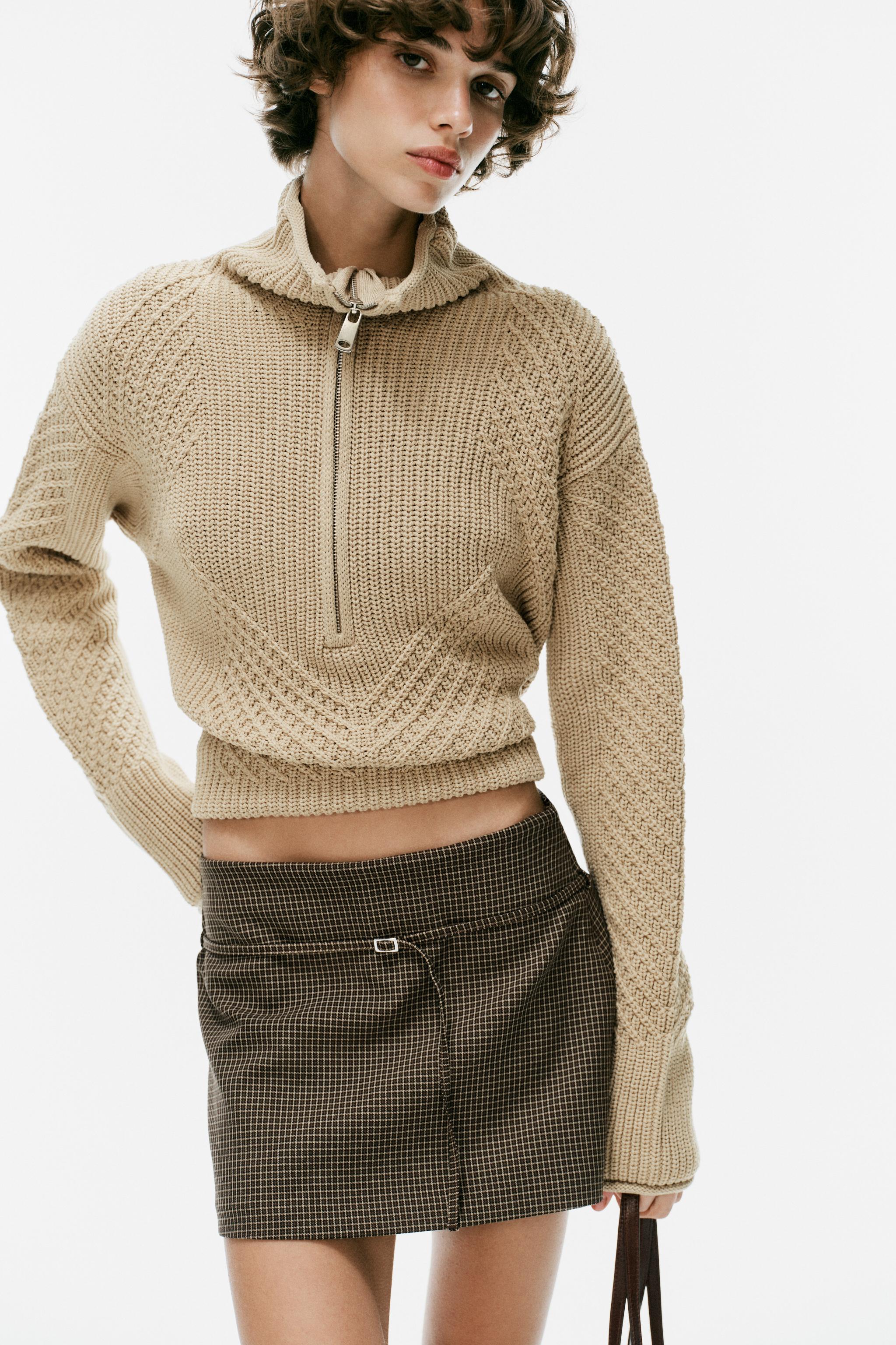PLAID BELTED SKORT — Dark brown