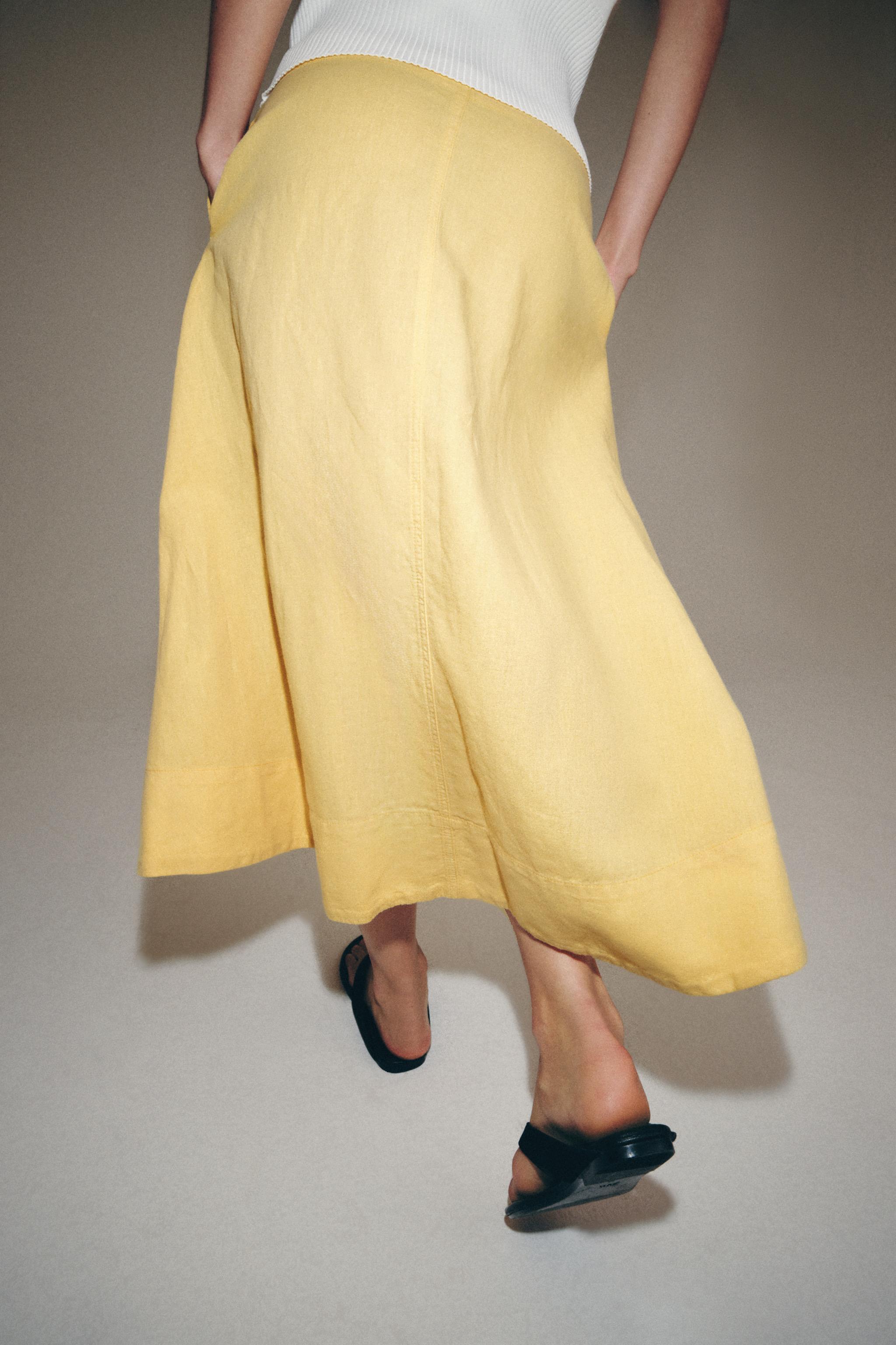 Zara KETEN KARIŞIMLI MİDİ ETEK ZW COLLECTION görsel 4