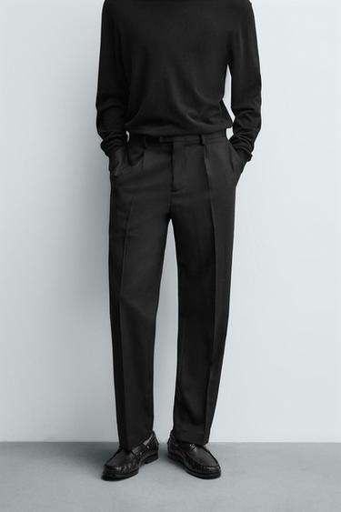 TEXTURED WOOL TROUSERS - Black by Zara