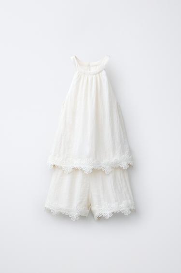 КОРОТКИЙ КОМБИНЕЗОН ХАЛТЕР С ВЫШИВКОЙ — ЭКРЮ от Zara