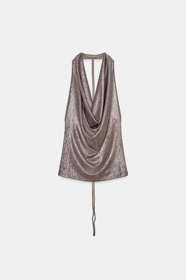 TOP HALTER DRAPÉ - Argent de Zara - Image 7
