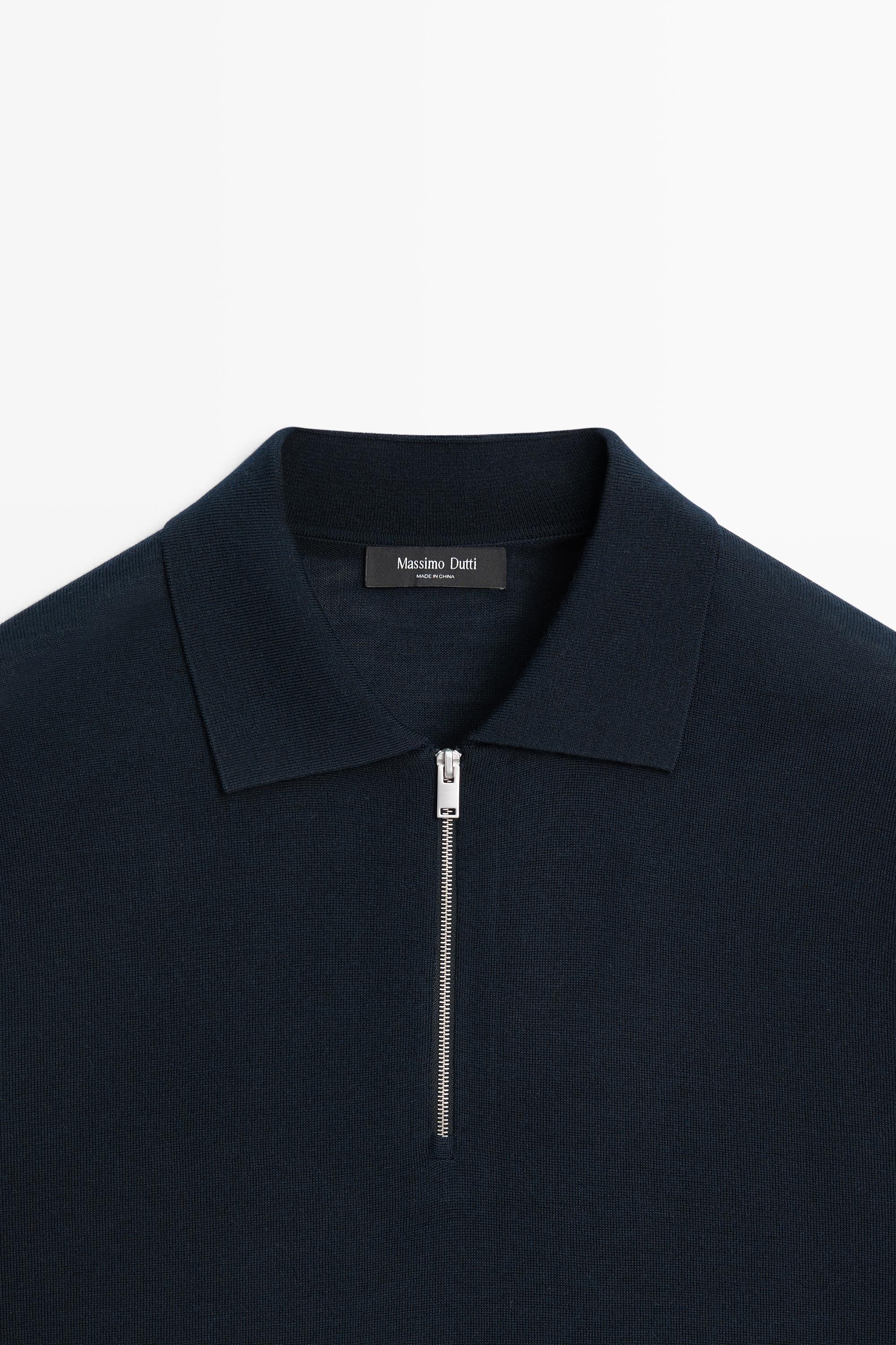 Wool blend zip-detail polo shirt - Navy blue | ZARA United States
