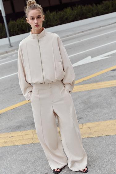 Zara PIN TUCK STRAIGHT LEG PANTS - Ecru
