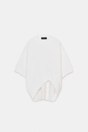 PULL EN MAILLE À MANCHES COURTES ET BAS ASYMÉTRIQUE - Écru de Zara