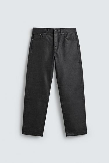 Zara WAXED FINISH STRAIGHT FIT JEANS - Blue