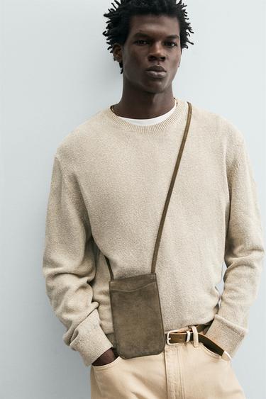 LEATHER CROSSBODY BAG - Khaki Green by Zara - Image 1