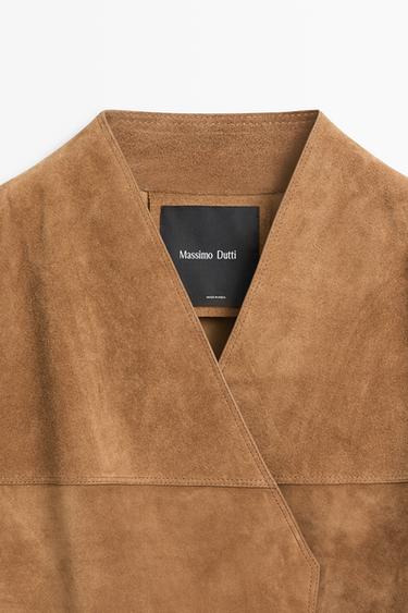 Short double-breasted suede leather jacket — Mustard 2