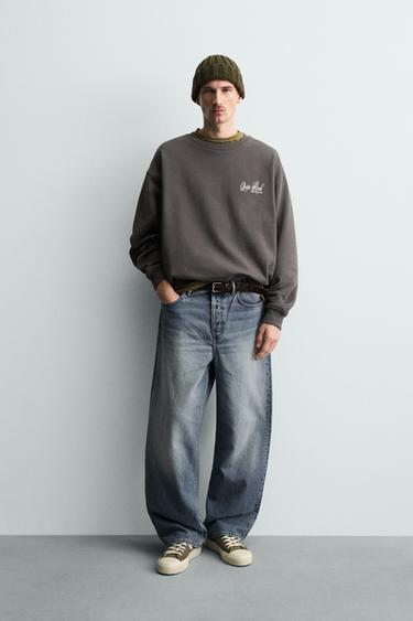 SUDADERA CREW NECK ESTAMPADO - Gris antracita de Zara