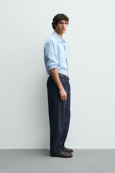 COMFORT STRAIGHT-LEG TROUSERS - Navy blue by Zara - Image 3