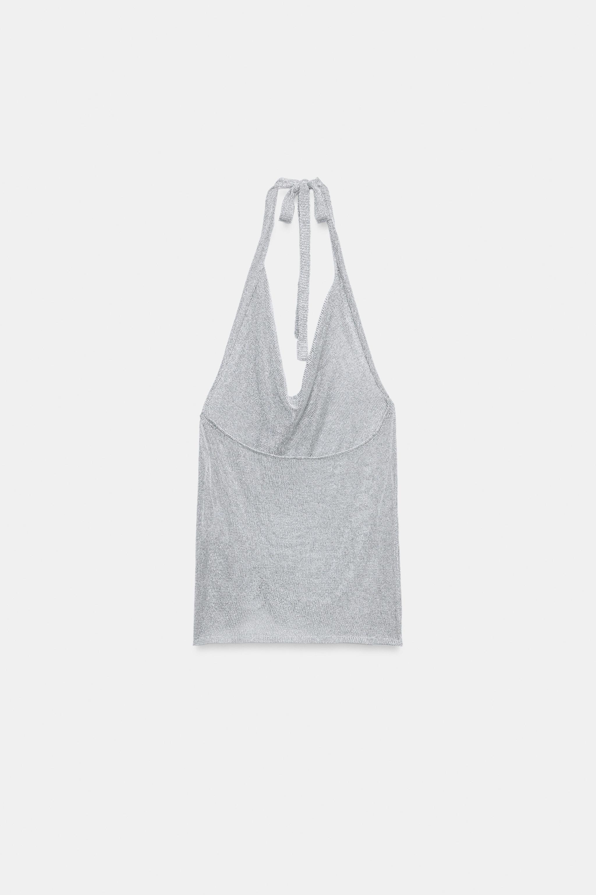 HALTER KNIT METALLIC THREAD TOP