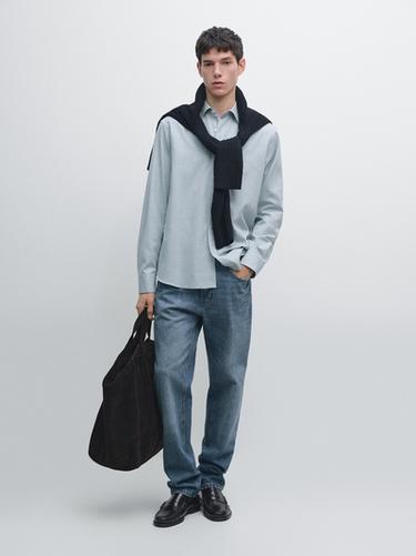 Zara Regular fit melange shirt - Sky blue