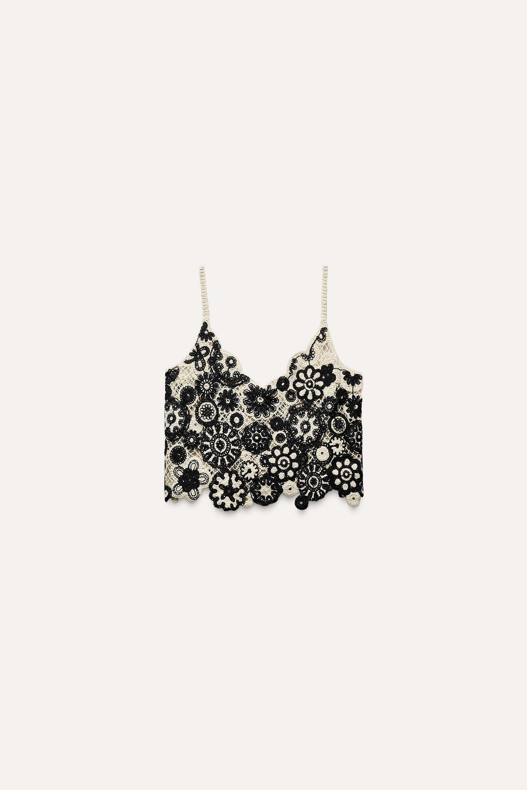 zara black crochet top