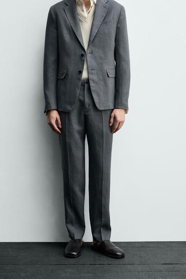 Zara 100% LINEN SUIT PANTS - Blue / Gray