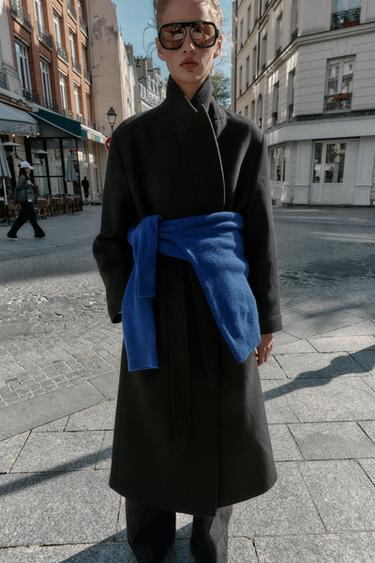 LONG WOOL COAT WITH BELT - Black by Zara - Image 6