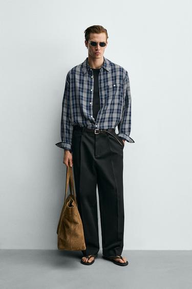 FLOWING CHECK SHIRT - Navy / White by Zara