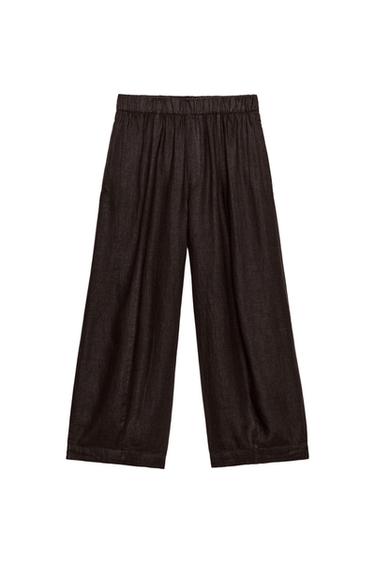 100% LINEN BARREL TROUSERS ZW COLLECTION - Brown by Zara