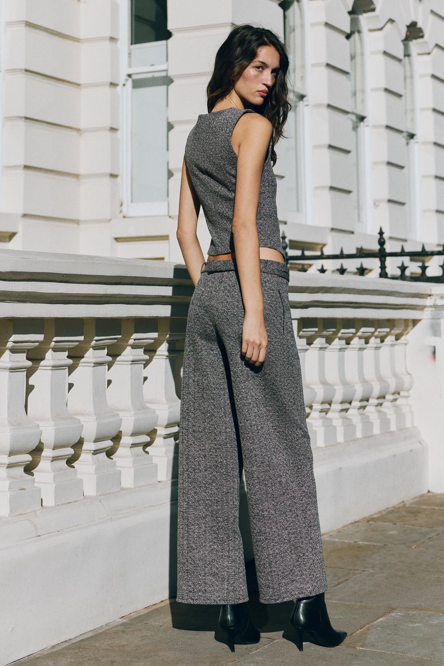 Женские брюки Zara Textured Belted, цвет: Чёрный / Белый — фото 4