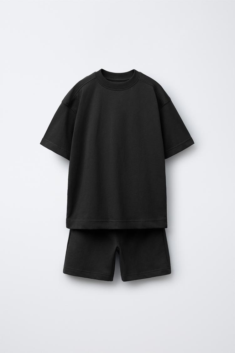 BASIC FLEECE T-SHIRT AND BERMUDA SET