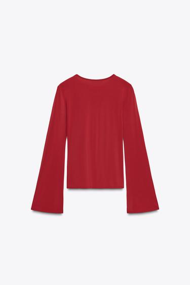 LONG SLEEVE GATHERED T-SHIRT - Burgundy by Zara - Image 6