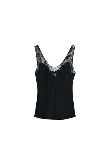 ZW COLLECTION SATIN LACE TOP - Black by Zara