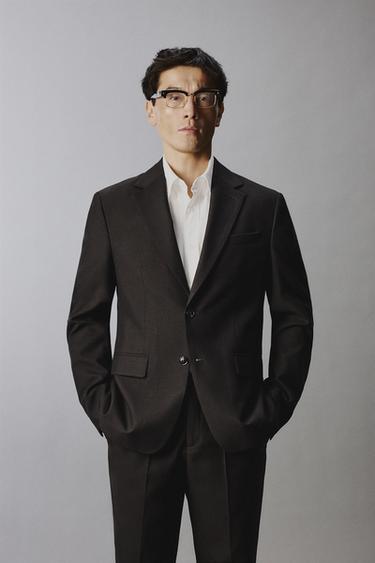HOUNDSTOOTH SUIT BLAZER - Dark brown by Zara