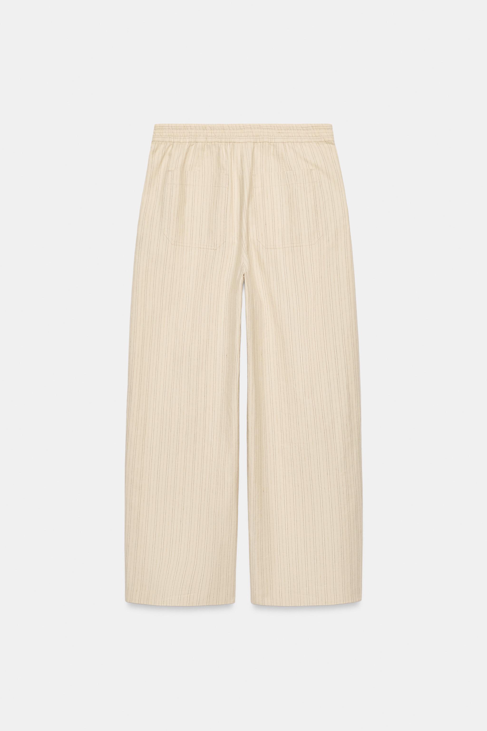 STRIPED LINEN-BLEND ZW COLLECTION PANTS