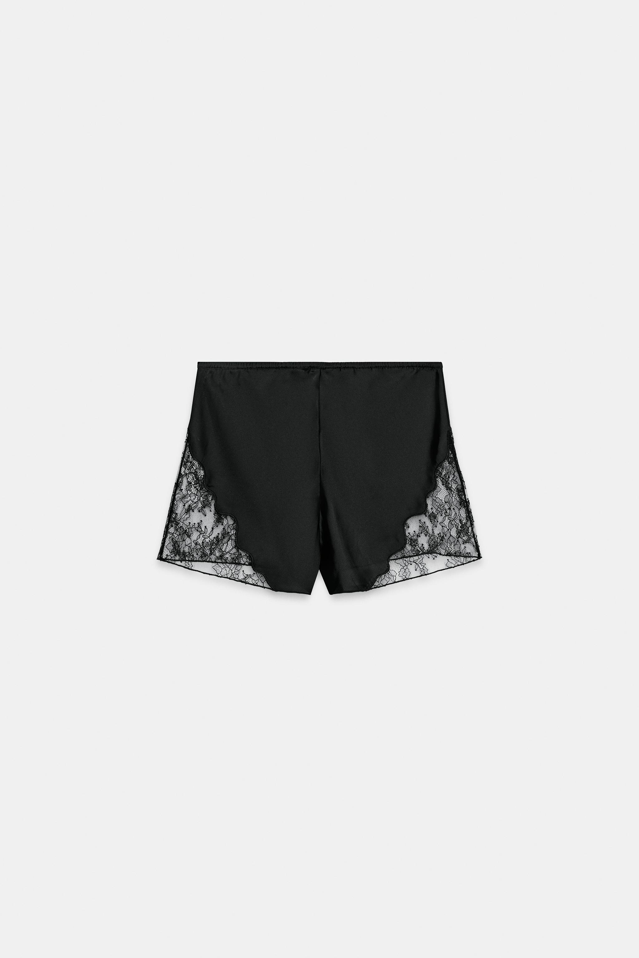 日本未発 黒 レースサテンショートパンツ ZW COLLECTION レースサテンショートパンツ - ブラック | ZARA Japan