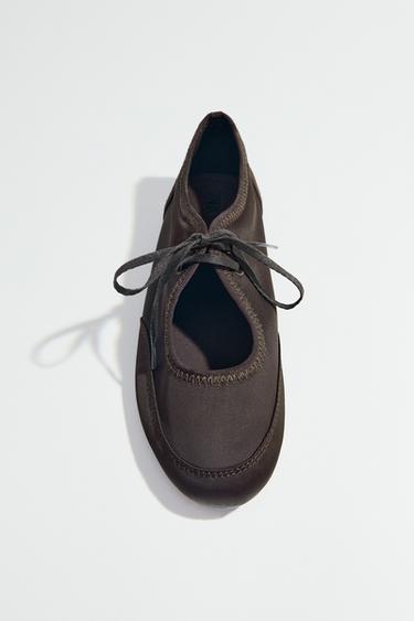 Zara SPORTY BALLET FLATS WITH BOW - Brown