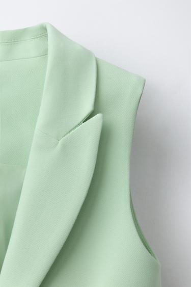 LONG WAISTCOAT WITH RHINESTONE BUTTON - Sea green by Zara - Image 2