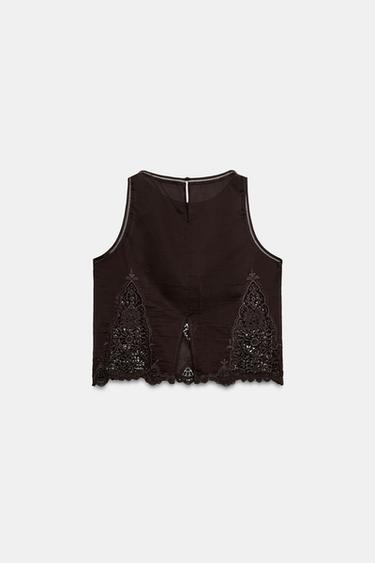 TOP BRODERIES ENTRE-DEUX - Marron de Zara - Image 6