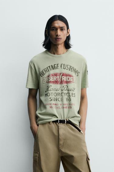 WASHED PRINT KNIT T-SHIRT - Sea green by Zara