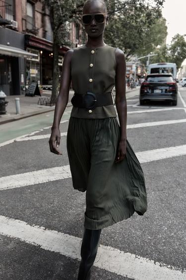 MIDI CONTRAST DRESS WITH BELT - Khaki by Zara - Image 0