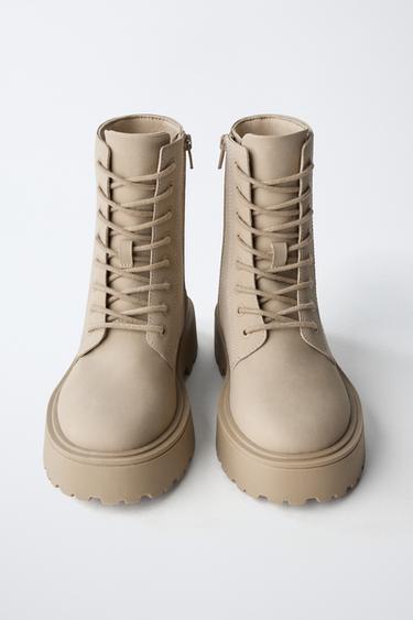 LACE-UP ANKLE BOOTS - Beige by Zara - Image 3