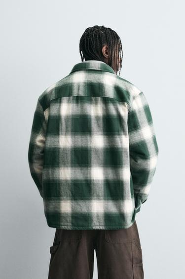 QUILTED CHECK OVERSHIRT - Green by Zara - Image 2