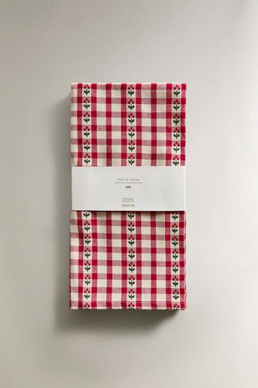 PACK OF COTTON CHRISTMAS CHECK TEA TOWELS (PACK OF 2) - Red by Zara - Image 3
