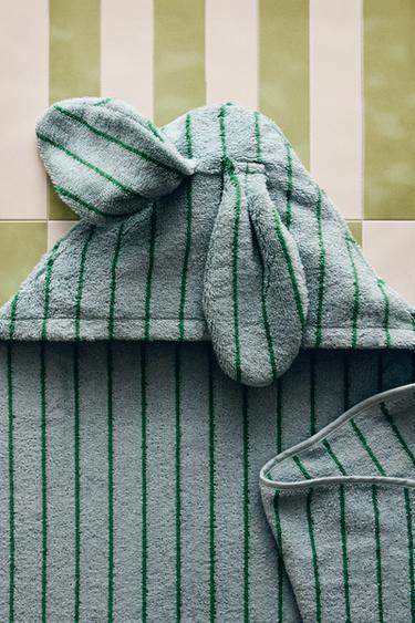 SERVIETTE DE BAIN CAPUCHE VELOURS RAYURES - Bleu de Zara