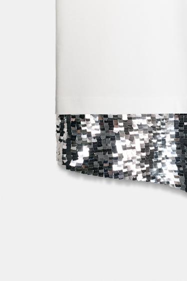 T-SHIRT ASYMÉTRIQUE PAILLETTES - Écru de Zara - Image 6