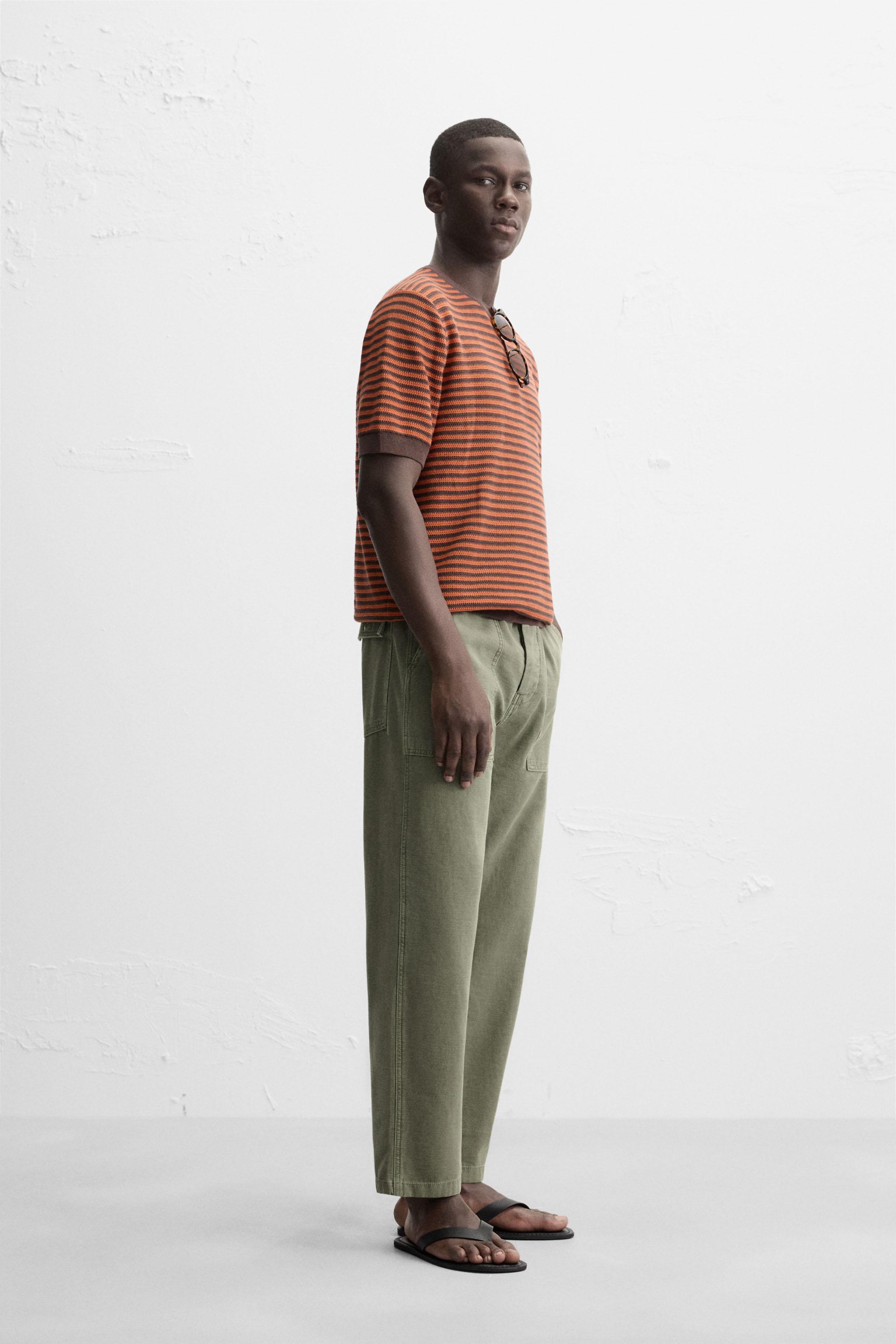 STRIPED OPEN KNIT T-SHIRT