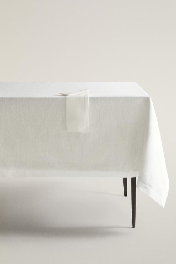 Zara PLAIN-COLOURED LINEN TABLECLOTH - White - Image 0