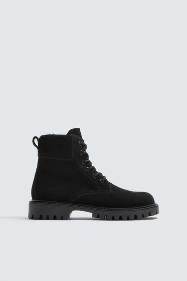 Zara SPLIT LEATHER BOOTS WITH FUR LINING - Black - Image 0