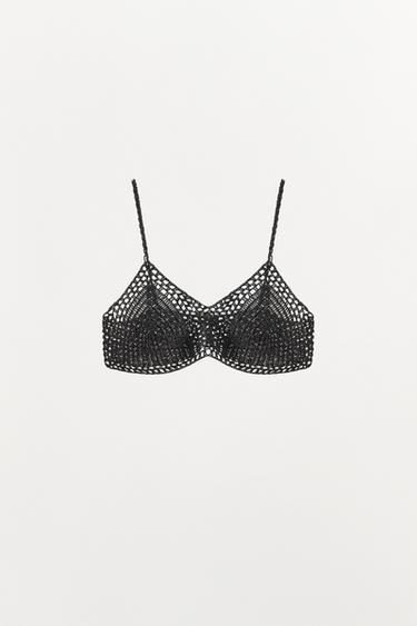 METALLIC THREAD CROCHET BRALETTE - Black by Zara - Image 3