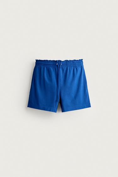 Zara 棉質紙袋型短褲 - 藍色