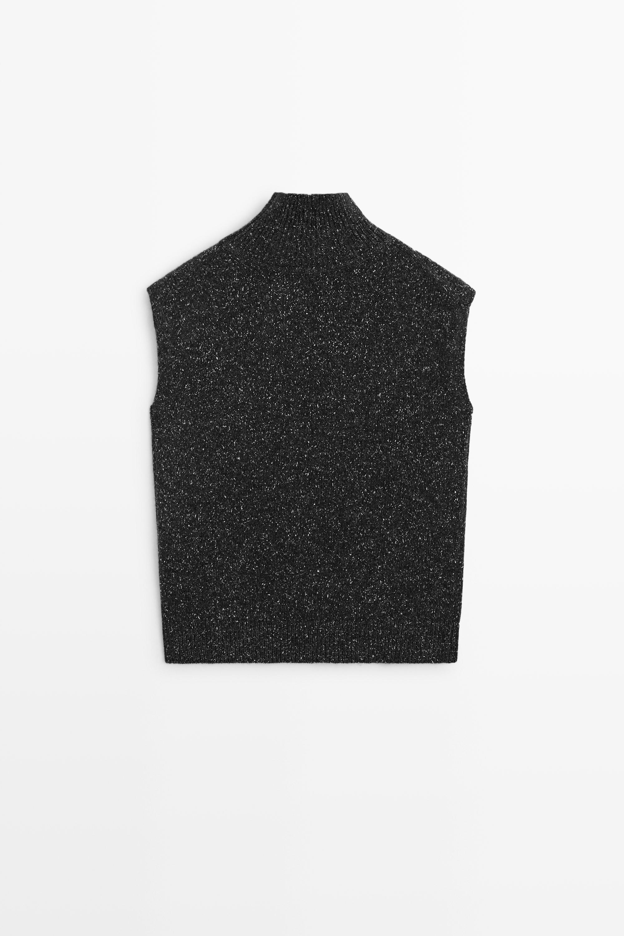 Wool-silk blend knit turtleneck vest