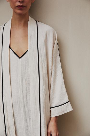 ROBE DE CHAMBRE EN COTON - Écru de Zara - Image 4
