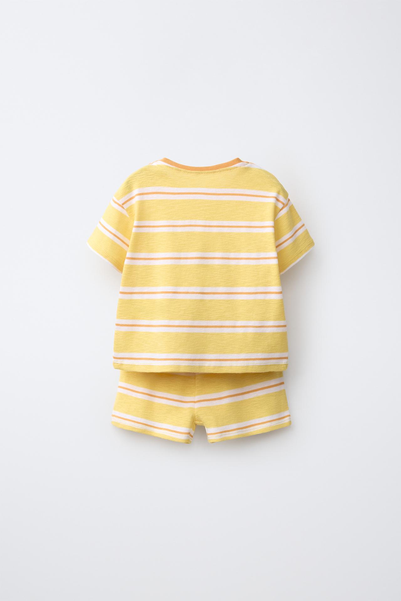STRIPED T-SHIRT AND BERMUDA SET — Yellow
