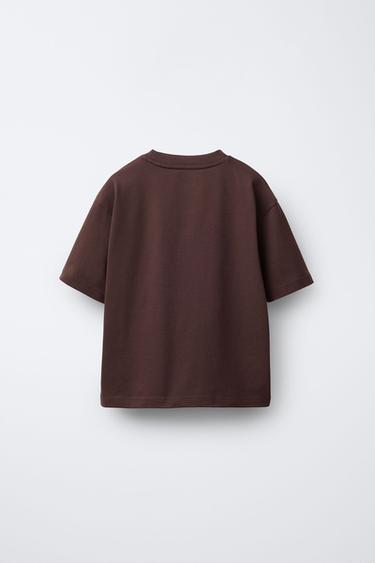 T-SHIRT À IMPRIMÉ CARRÉ - Marron de Zara - Image 1