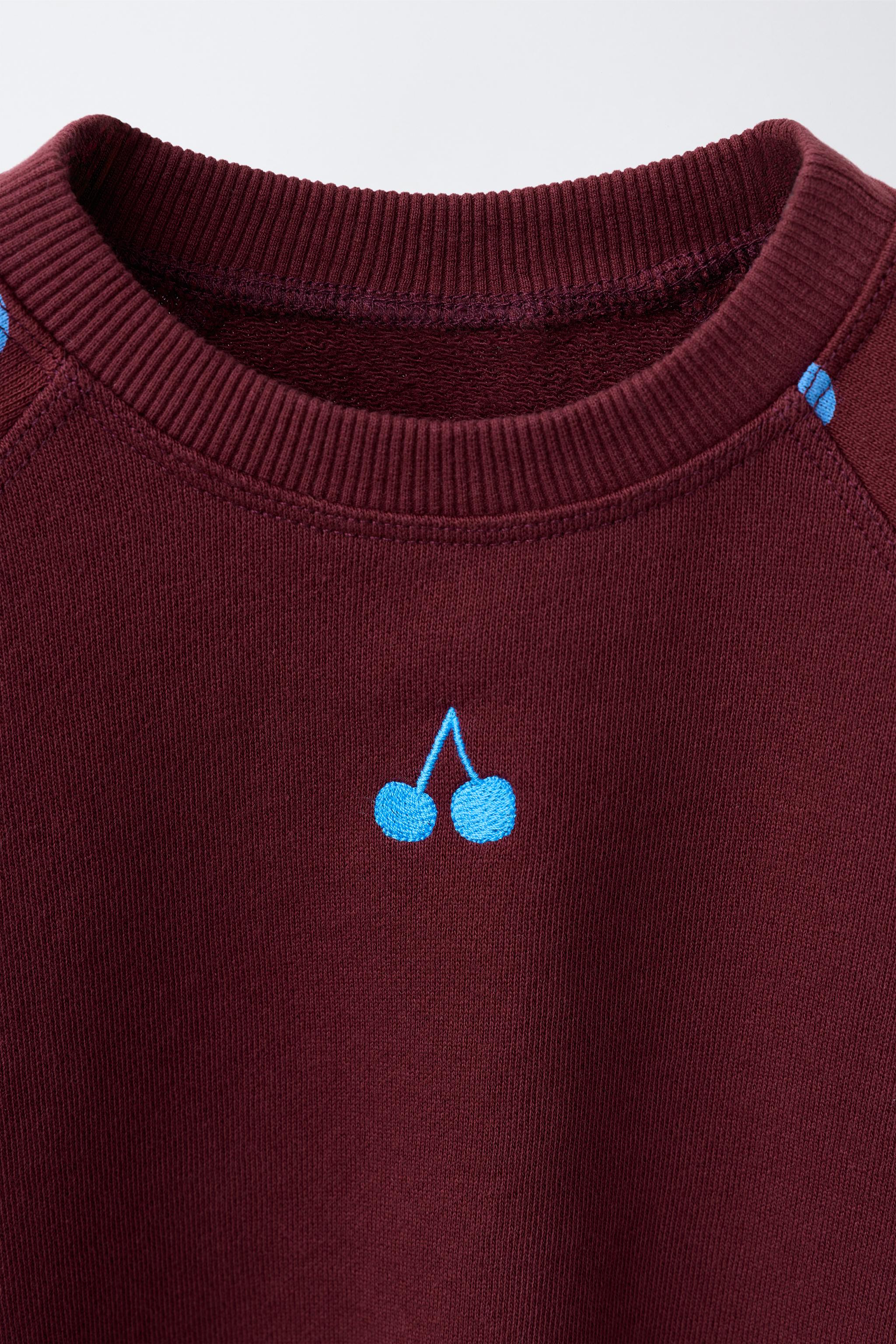 EMBROIDERED CHERRY POLKA DOT SWEATSHIRT