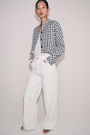 КУРТКА В КЛЕТКУ — ZW COLLECTION — Цвет небеленого полотна/Синий от Zara